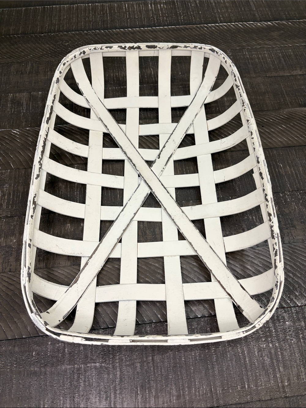 White Distressed Woven Metal Decorative Tray - Home Accents